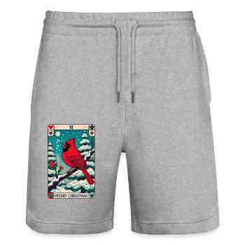 Weihnachten Roter Kardinal - Stanley/Stella Unisex Bio Joggingshorts Trainer  - Grau meliert - Vorne - Nik (191cm) & Marisol (170cm)
