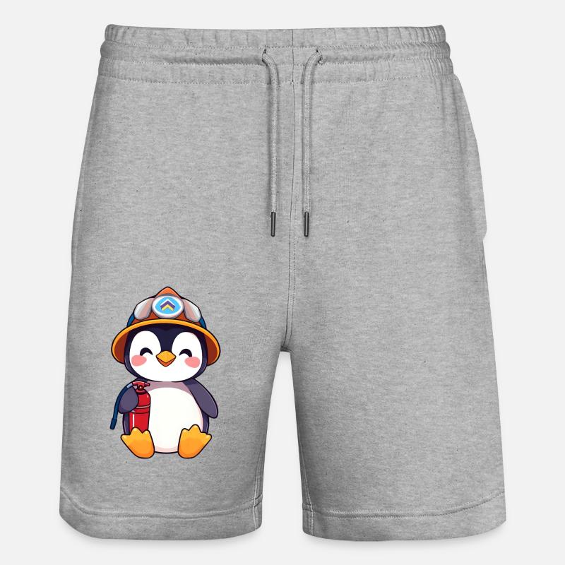 Vorbereiteter Pinguin-Brandschutz-Cartoon - Stanley/Stella Unisex Bio Joggingshorts Trainer  - Grau meliert