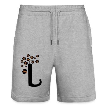 Buchstabe l Leopardenmuster - Stanley/Stella Unisex Bio Joggingshorts Trainer  - Grau meliert - Vorne - Nik (191cm) & Marisol (170cm)