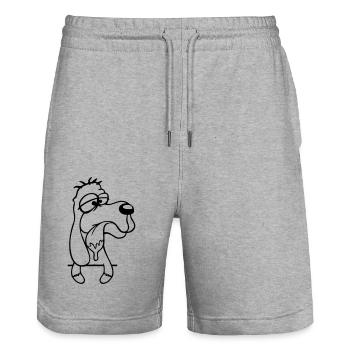 Hund Hinter Mauer Zaun Sabbert Spucke Zunge Lustig - Stanley/Stella Unisex Bio Joggingshorts Trainer  - Grau meliert - Vorne - Nik (191cm) & Marisol (170cm)