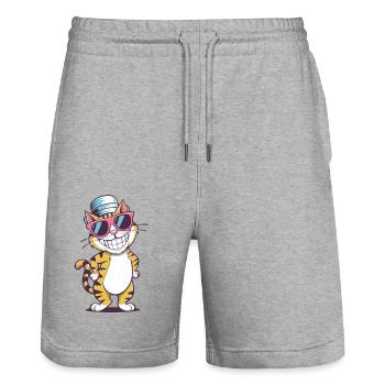 Ambiance de chat cool - Short de jogging bio TRAINER Stanley/Stella unisexe - gris chiné - Devant - Nik (191cm) & Marisol (170cm)