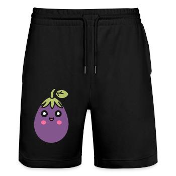 Aubergine - Stanley/Stella Unisex Bio Joggingshorts Trainer  - Schwarz - Vorne - Nik (191cm) & Marisol (170cm)