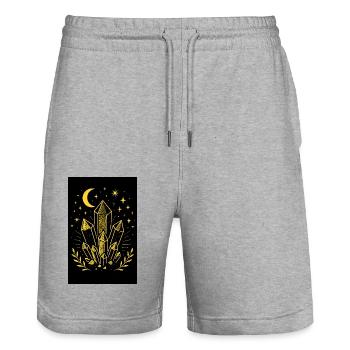 Mystische Kristalle, Mond und Sterne in Neonlichtern - Stanley/Stella Unisex Bio Joggingshorts Trainer  - Grau meliert - Vorne - Nik (191cm) & Marisol (170cm)