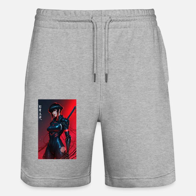 Samouraï cyberpunk câblé rouge avec Katana - Short de jogging bio TRAINER Stanley/Stella unisexe - gris chiné