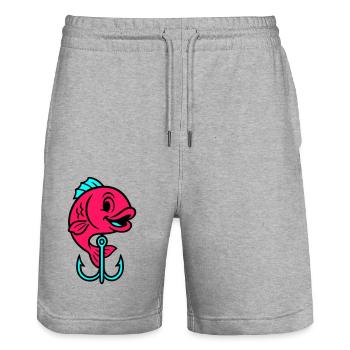 Poisson Hameçon Bande dessinée - Short de jogging bio TRAINER Stanley/Stella unisexe - gris chiné - Devant - Nik (191cm) & Marisol (170cm)