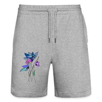 Blumen - Stanley/Stella Unisex Bio Joggingshorts Trainer  - Grau meliert - Vorne - Nik (191cm) & Marisol (170cm)