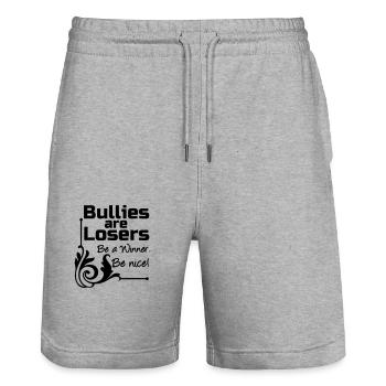 Bullies are Losers Mobbing, Spruch, Geschenk - Stanley/Stella Trainer Unisex Organic Jogging Shorts - heather grey - Front - Nik (191cm) & Marisol (170cm)