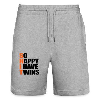 So Happy I Have Twins Funny Pregnancy Maternity - Stanley/Stella Trainer Unisex Organic Jogging Shorts - heather grey - Front - Nik (191cm) & Marisol (170cm)