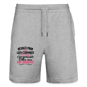 Désolée c'est fatiguant d'être une aide soignante - Short de jogging bio TRAINER Stanley/Stella unisexe - gris chiné - Devant - Nik (191cm) & Marisol (170cm)
