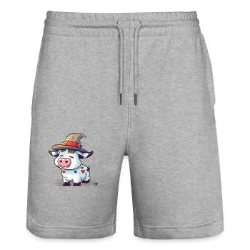 Adi la vache au chapeau - Short de jogging bio TRAINER Stanley/Stella unisexe - gris chiné - Devant - Nik (191cm) & Marisol (170cm)