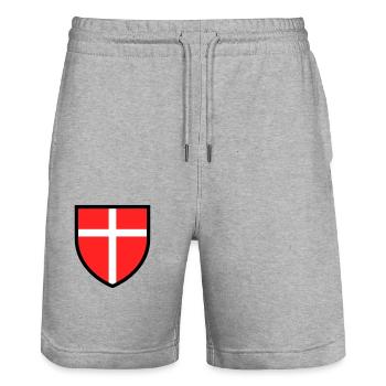 Blason croix blanche sur fond rouge - Short de jogging bio TRAINER Stanley/Stella unisexe - gris chiné - Devant - Nik (191cm) & Marisol (170cm)