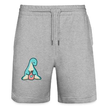 hugadino Dino mit Wärmflasche, süßer Dinosaurier - Stanley/Stella Unisex Bio Joggingshorts Trainer  - Grau meliert - Vorne - Nik (191cm) & Marisol (170cm)