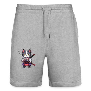 Chat samouraï #20 - Short de jogging bio TRAINER Stanley/Stella unisexe - gris chiné - Devant - Nik (191cm) & Marisol (170cm)