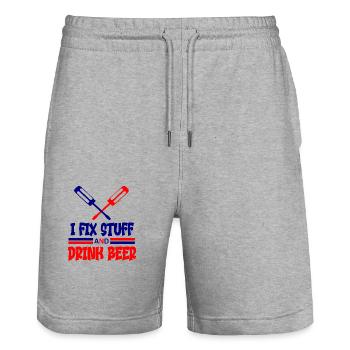 I fix stuff and drink beer saying - Stanley/Stella Trainer Unisex Organic Jogging Shorts - heather grey - Front - Nik (191cm) & Marisol (170cm)