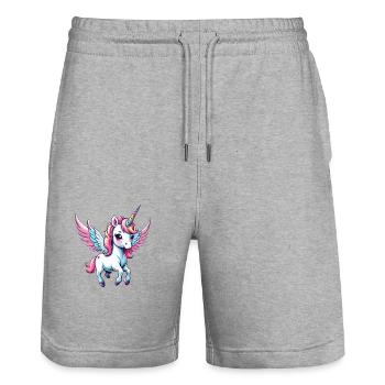 Licorne Einhorn Kawaii - Stanley/Stella Unisex Bio Joggingshorts Trainer  - Grau meliert - Vorne - Nik (191cm) & Marisol (170cm)