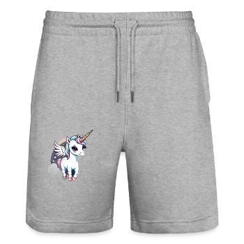 Licorne Einhorn Kawaii - Stanley/Stella Unisex Bio Joggingshorts Trainer  - Grau meliert - Vorne - Nik (191cm) & Marisol (170cm)