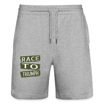 Paris Jockey Geek Adventure Cheval de course dynamique - Short de jogging bio TRAINER Stanley/Stella unisexe - gris chiné - Devant - Nik (191cm) & Marisol (170cm)