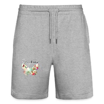 Spring Love - Modisches Frühlings T-Shirt Design - Stanley/Stella Unisex Bio Joggingshorts Trainer  - Grau meliert - Vorne - Nik (191cm) & Marisol (170cm)