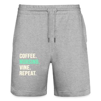 Infirmière Early Shift Coffee Surgery Soins infirmiers - Short de jogging bio TRAINER Stanley/Stella unisexe - gris chiné - Devant - Nik (191cm) & Marisol (170cm)