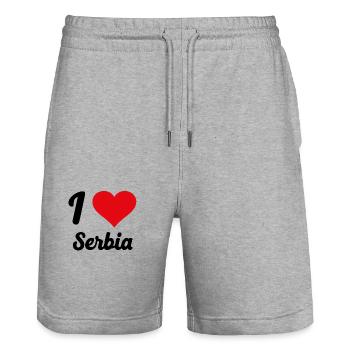 I Love Serbia - Stanley/Stella Unisex Bio Joggingshorts Trainer  - Grau meliert - Vorne - Nik (191cm) & Marisol (170cm)