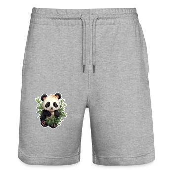 Panda niedlich - Stanley/Stella Unisex Bio Joggingshorts Trainer  - Grau meliert - Vorne - Nik (191cm) & Marisol (170cm)