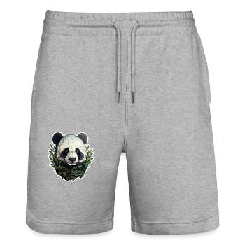 Panda jetant un coup d’œil hors des feuilles - Short de jogging bio TRAINER Stanley/Stella unisexe - gris chiné - Devant - Nik (191cm) & Marisol (170cm)