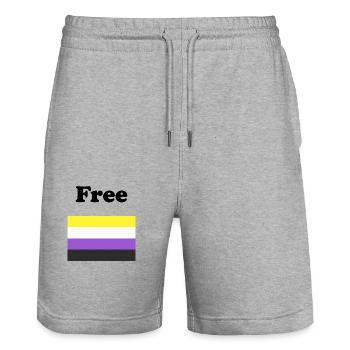 Non Binary Flag Free - Stanley/Stella Trainer Unisex Organic Jogging Shorts - heather grey - Front - Nik (191cm) & Marisol (170cm)