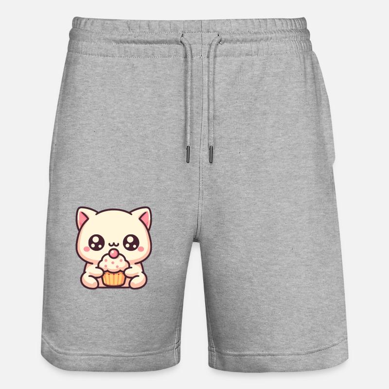 Chat mignon avec cupcake - Short de jogging bio TRAINER Stanley/Stella unisexe - gris chiné