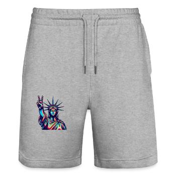 Statue of Liberty Victory Sign Fingers New York - Stanley/Stella Unisex Bio Joggingshorts Trainer  - Grau meliert - Vorne - Nik (191cm) & Marisol (170cm)