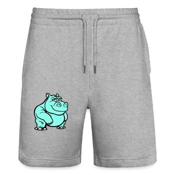 Bande dessinée hippopotame - Short de jogging bio TRAINER Stanley/Stella unisexe - gris chiné - Devant - Nik (191cm) & Marisol (170cm)