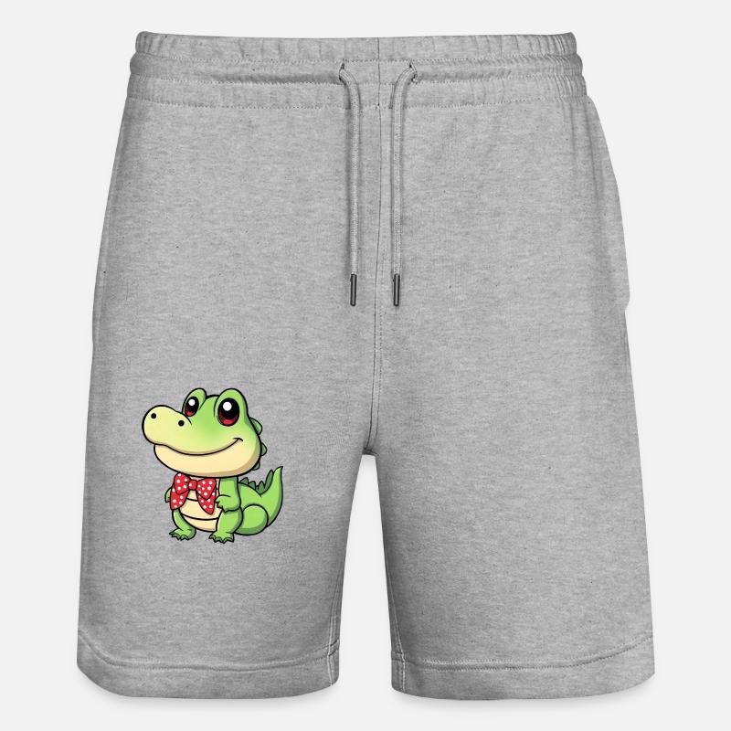 süßes Comic-Krokodil mit roter Krawatte - Stanley/Stella Unisex Bio Joggingshorts Trainer  - Grau meliert