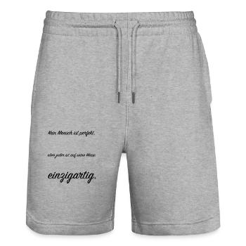kein Mensch ist perfekt - Stanley/Stella Unisex Bio Joggingshorts Trainer  - Grau meliert - Vorne - Nik (191cm) & Marisol (170cm)