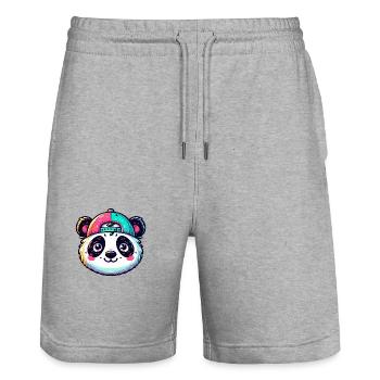 Little Panda Head with Cap - Stanley/Stella Trainer Unisex Organic Jogging Shorts - heather grey - Front - Nik (191cm) & Marisol (170cm)