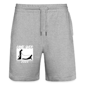 Game Over 2024 Hochzeit - Stanley/Stella Unisex Bio Joggingshorts Trainer  - Grau meliert - Vorne - Nik (191cm) & Marisol (170cm)