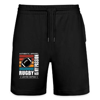 Rugby - Stanley/Stella Trainer Unisex Organic Jogging Shorts - black - Front - Nik (191cm) & Marisol (170cm)