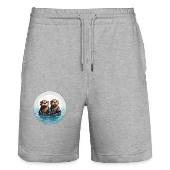 Deux loutres debout dans l’eau - Short de jogging bio TRAINER Stanley/Stella unisexe - gris chiné - Devant - Nik (191cm) & Marisol (170cm)