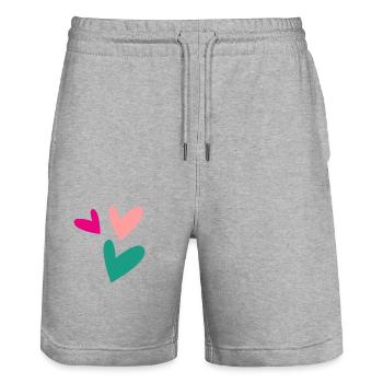SAINT VALENTINE. bachelorette party. I LOVE YOU. I LOVE YOU. LOVE - Stanley/Stella Trainer Unisex Organic Jogging Shorts - heather grey - Front - Nik (191cm) & Marisol (170cm)