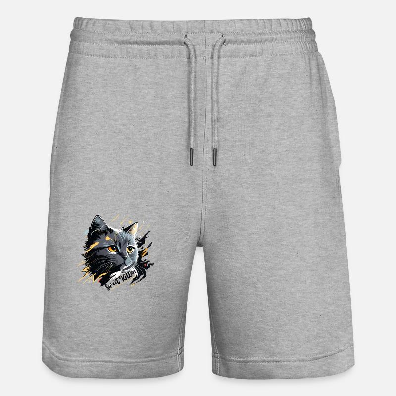 graues Kätzchen, Katze - Stanley/Stella Unisex Bio Joggingshorts Trainer  - Grau meliert