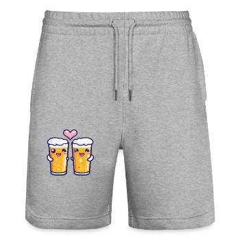 Bière Couple Amour Coeur Saint Valentin - Short de jogging bio TRAINER Stanley/Stella unisexe - gris chiné - Devant - Nik (191cm) & Marisol (170cm)