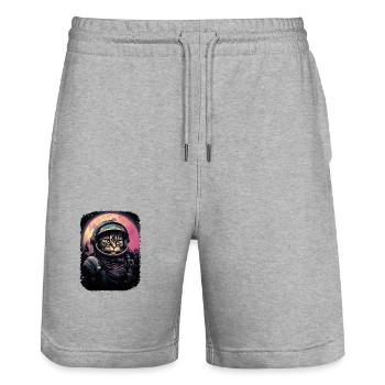 Katze Schwerelosigkeit Astronaut für einen Katzen - Stanley/Stella Unisex Bio Joggingshorts Trainer  - Grau meliert - Vorne - Nik (191cm) & Marisol (170cm)