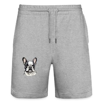 Französische Bulldogge Hund Mops - Stanley/Stella Unisex Bio Joggingshorts Trainer  - Grau meliert - Vorne - Nik (191cm) & Marisol (170cm)
