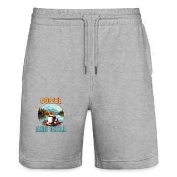 Kaffee und Chill Vintage Berg Natur-Szene - Stanley/Stella Unisex Bio Joggingshorts Trainer  - Grau meliert - Vorne - Nik (191cm) & Marisol (170cm)