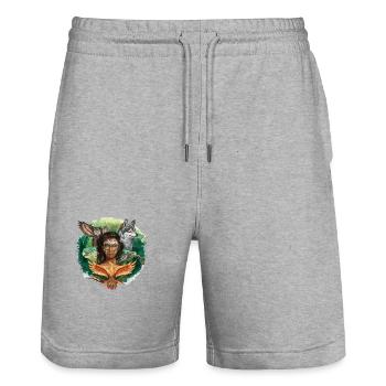 Wildlife Stamm Wolf Eule Schildkröte Frau für - Stanley/Stella Unisex Bio Joggingshorts Trainer  - Grau meliert - Vorne - Nik (191cm) & Marisol (170cm)