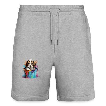Beagle Niedlicher Hund Farbeimer - Stanley/Stella Unisex Bio Joggingshorts Trainer  - Grau meliert - Vorne - Nik (191cm) & Marisol (170cm)