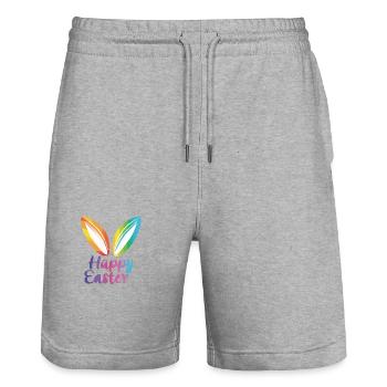 Frohe Ostern Hasenohren Bunter Frühling für - Stanley/Stella Unisex Bio Joggingshorts Trainer  - Grau meliert - Vorne - Nik (191cm) & Marisol (170cm)