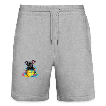 Französische Bulldogge Niedlicher Hund Farbeimer - Stanley/Stella Unisex Bio Joggingshorts Trainer  - Grau meliert - Vorne - Nik (191cm) & Marisol (170cm)