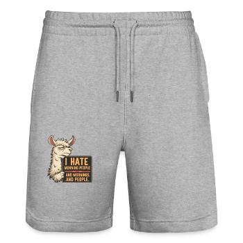 I Hate Morning People für einen Morgenmuffel - Stanley/Stella Unisex Bio Joggingshorts Trainer  - Grau meliert - Vorne - Nik (191cm) & Marisol (170cm)