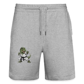 Dinosaurier Karate Kampfsport für Dinosaurier - Stanley/Stella Unisex Bio Joggingshorts Trainer  - Grau meliert - Vorne - Nik (191cm) & Marisol (170cm)