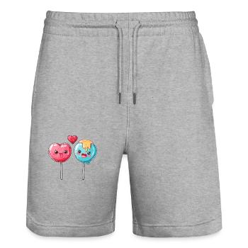 Lollipop Paar Liebe Herz Valentinstag - Stanley/Stella Unisex Bio Joggingshorts Trainer  - Grau meliert - Vorne - Nik (191cm) & Marisol (170cm)