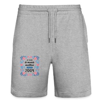 anniv femme humour 2004 20 ans - Short de jogging bio TRAINER Stanley/Stella unisexe - gris chiné - Devant - Nik (191cm) & Marisol (170cm)
